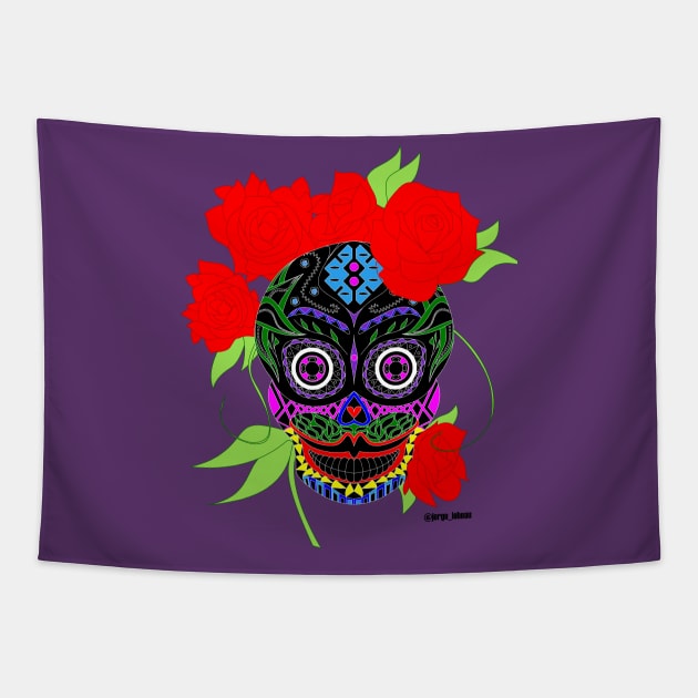 the dark catrina in mexican calavera ecopop Tapestry by jorge_lebeau