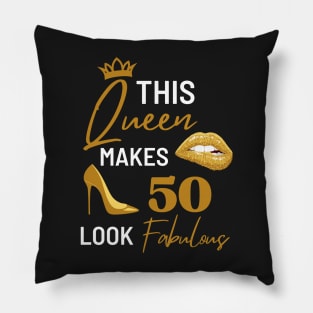 Vintage Queen Birthday Quote 50th and fabulous Cool Heels fifty birthday Gift For Her Pillow