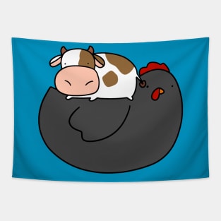 Little Cow and Black Chicken Tapestry