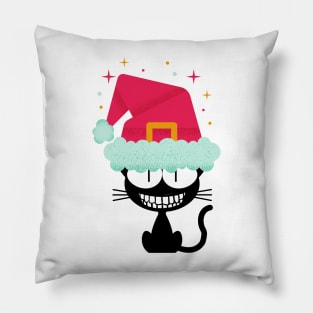 Christmas black cat smiling Pillow