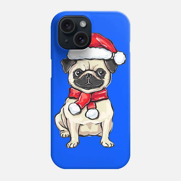 Funny Christmas pug dog in Santa hat Phone Case by amramna