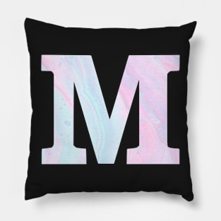 The Letter M Blue and Pink Marble Design Pillow