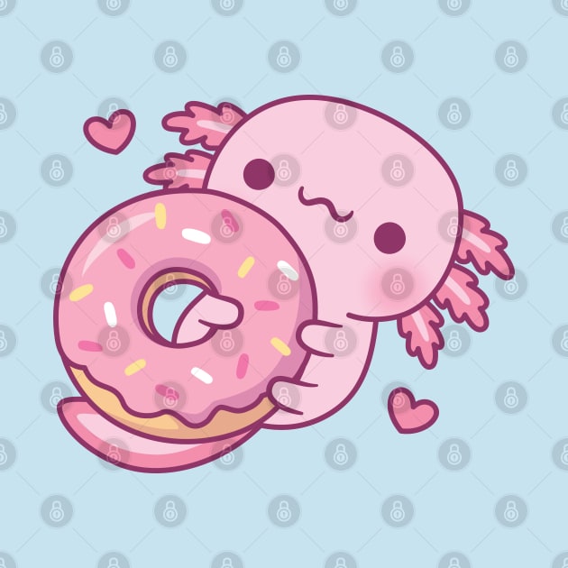 Cute Axolotl Hugging Donut by rustydoodle