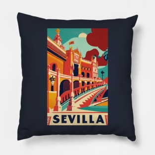 A Vintage Travel Art of Seville - Spain Pillow