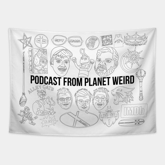 Doodles (black on white) Tapestry by PlanetWeirdPod