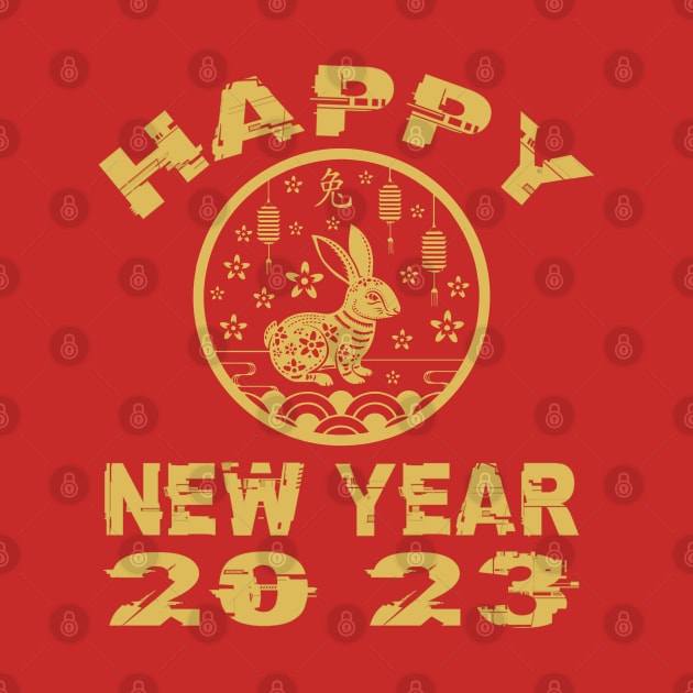 Chinese New Year 2023 Happy Rabbit with Lanterns by Surfer Dave Designs