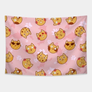 Cats emotions pattern face mask pink for girls funny gift stay safe Tapestry