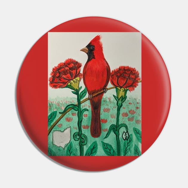 Ohio state bird and flower, the cardinal and red carnation Pin by Matt Starr Fine Art