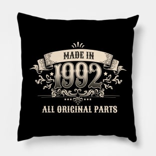Retro Vintage Birthday Made In 1992 All Original Parts Pillow