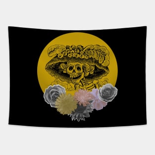 Halloween, Classic La Catrina, Black and Gold with Flowers Tapestry