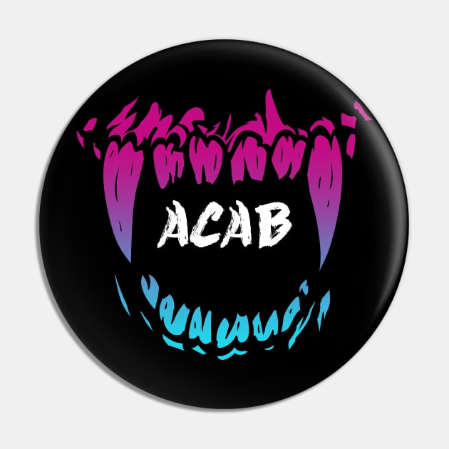 ACAB Vaporwave Scary Teeth Mask Pin by aaallsmiles