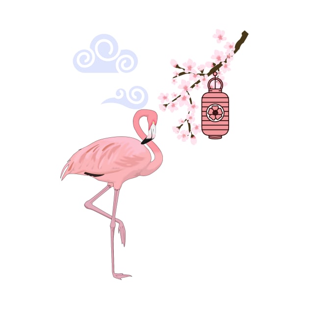 Japanese Cherry Blossom Festival Cute Flamingo by TammyWinandArt