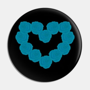 Teal roses heart Pin