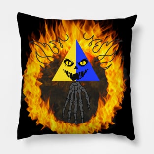 Blue yellow smiling skeleton face Pillow