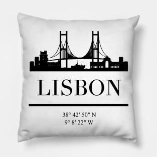 LISBON PORTUGAL BLACK SILHOUETTE SKYLINE ART Pillow