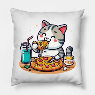 cute cat fat eating pizza, cartoon illustration isolated on white background Pillow