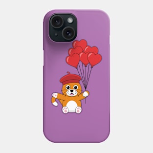 Cute Cat with Red Heart Balloons Phone Case