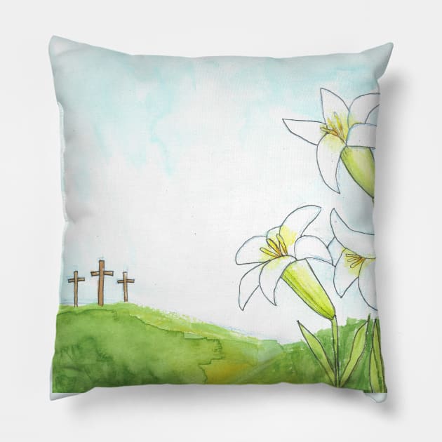 Lilies on Calvary Pillow by ReneeDixonArt