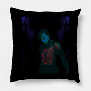 Beautiful girl. Dark sci-fi, fantasy. So cool. Red, green and blue, desaturated. Pillow