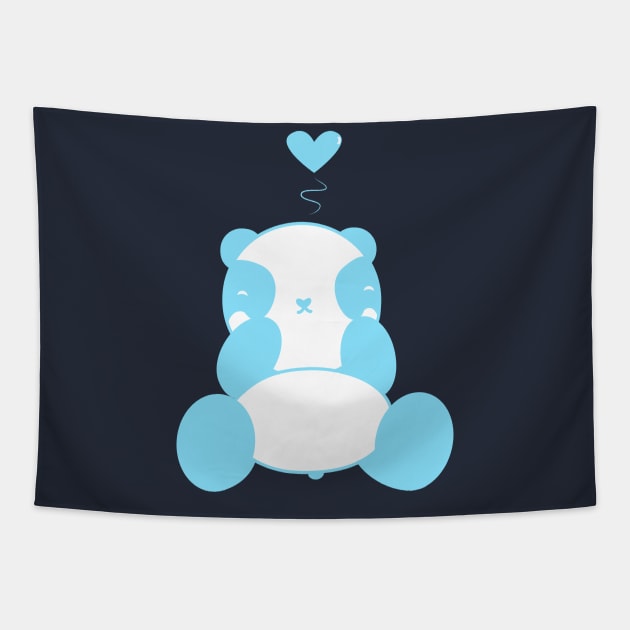 Cute Light Blue Panda With Heart Tapestry by SequinFreud