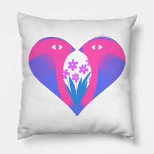 Pink and purple heart with love birds and flowers Pillow