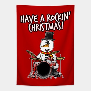 Have A Rockin' Christmas Snowman Playing Drums Tapestry