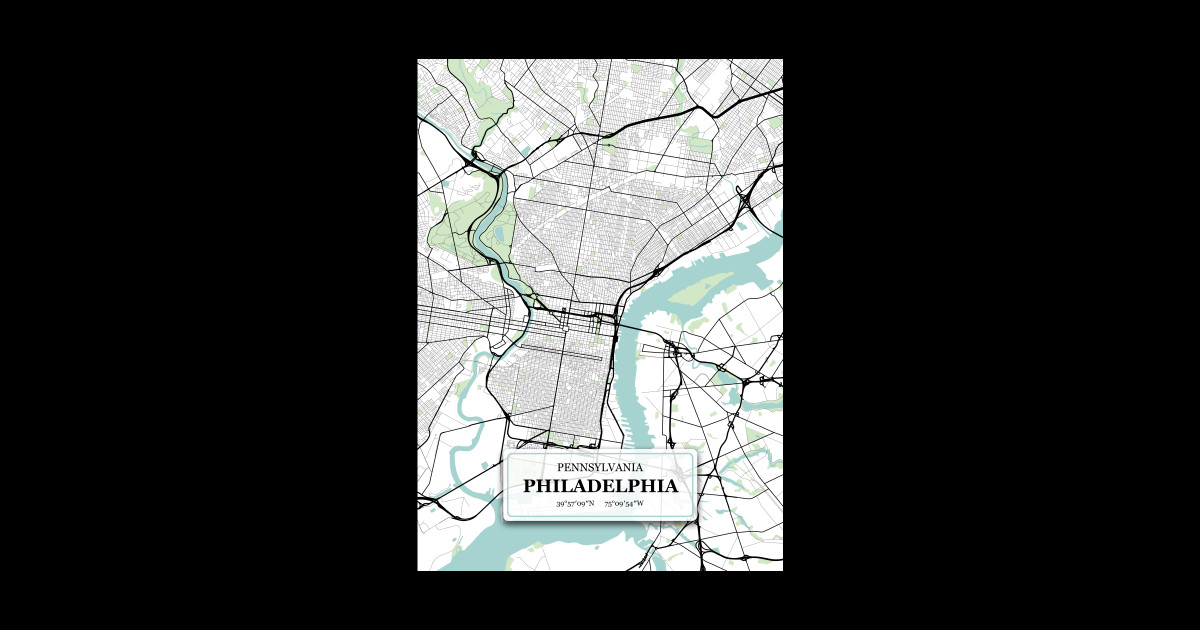 City Map Skyline of Philadelphia Pennsylvania with GPS Coordinates