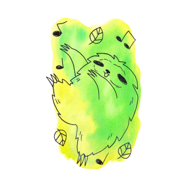 Dancing Watercolor Green Leaf Sloth by saradaboru