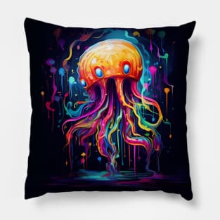 Neon Rainbow Jellyfish Pillow