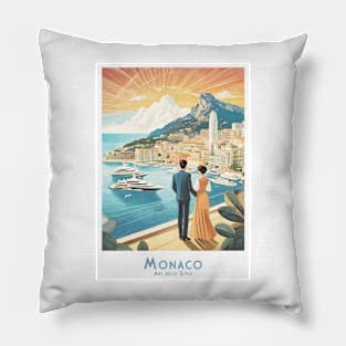 Monaco Vintage Art Deco Travel Poster Pillow