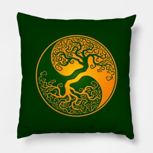 Yellow and Green Tree of Life Yin Yang Pillow