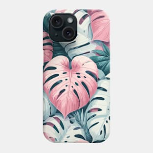 Coral Pink Monstera Tropical Leaves Phone Case