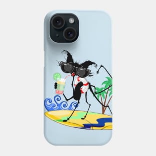 Cat Funny and Silly Character Summer Fun surfing on waves Phone Case