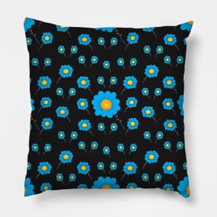 Cornflower Blue on White. A fresh floral design in cornflower blue on white with accents of yellow and orange. Pillow