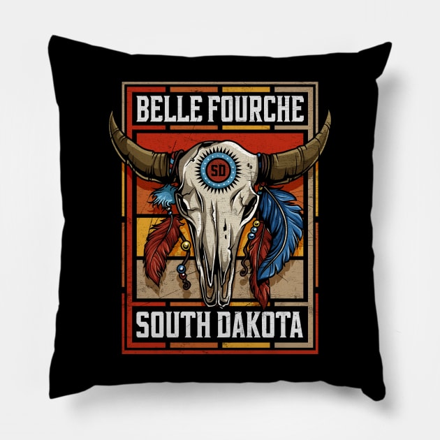 Belle Fourche South Dakota Native American Bison Skull Pillow by SouthDakotaGifts