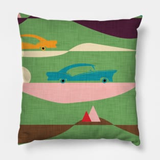 50s Road Trip Green Pillow