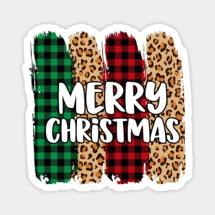 Merry Christmas Leopard Buffalo Plaid Magnet