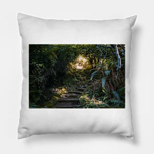 Staircase in a forest Pillow