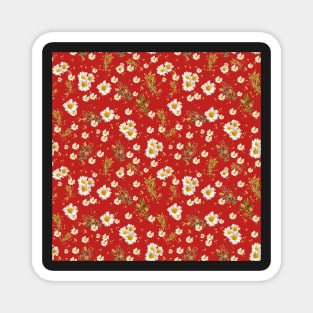 White Daisies Field Floral Scarlet Pattern Magnet