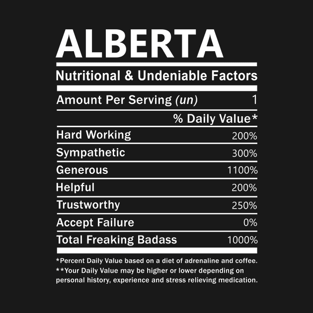 Alberta Name T Shirt - Alberta Nutritional and Undeniable Name Factors Gift Item Tee by nikitak4um