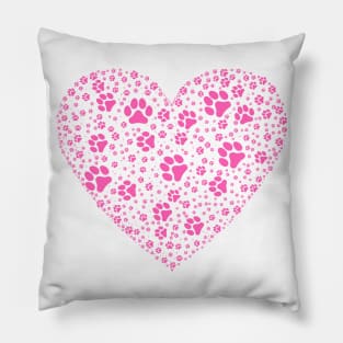 Pink Heart with Paw Prints Pillow