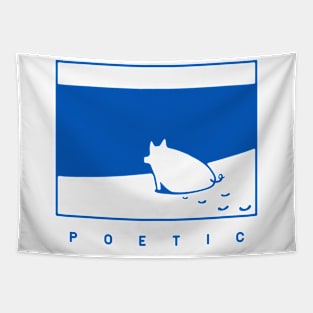 Poetic mood, a pig on the beach Tapestry