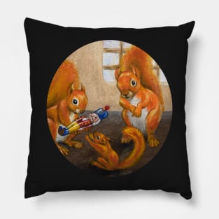 Red Squirrel Parents Give A Nutcracker For Christmas Pillow