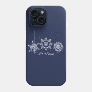 Let it Snow Christmas white snowflake illustration. Hand-drawn macrame snowflakes trendy illustration. Phone Case