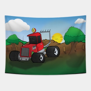 Red Off Road Hunting Truck Cartoon Tapestry