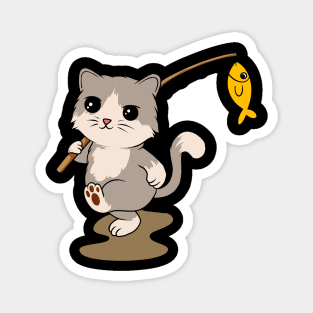 Feline Fisher: Cat with Fishing Rod and a Catch - Adventurous Tee for Cat Lovers Magnet