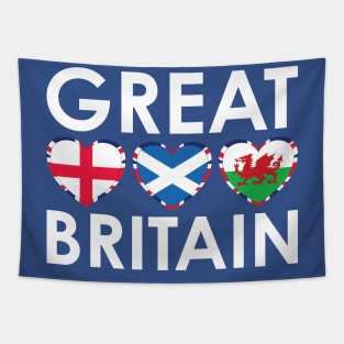 Great Britain England Scotland Wales Flags Hearts Tapestry