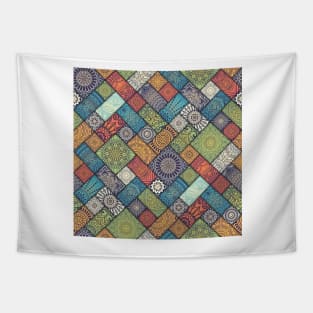 Diagonal Floral Tiles Pattern Tapestry