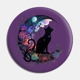 Mystical Black Cat & Moon Pin