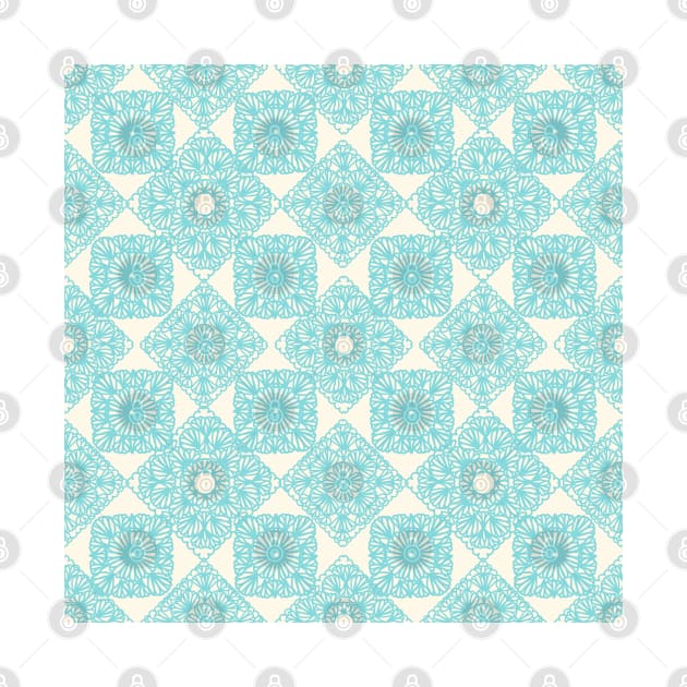 Teal Turquoise granny squares over cream by marufemia